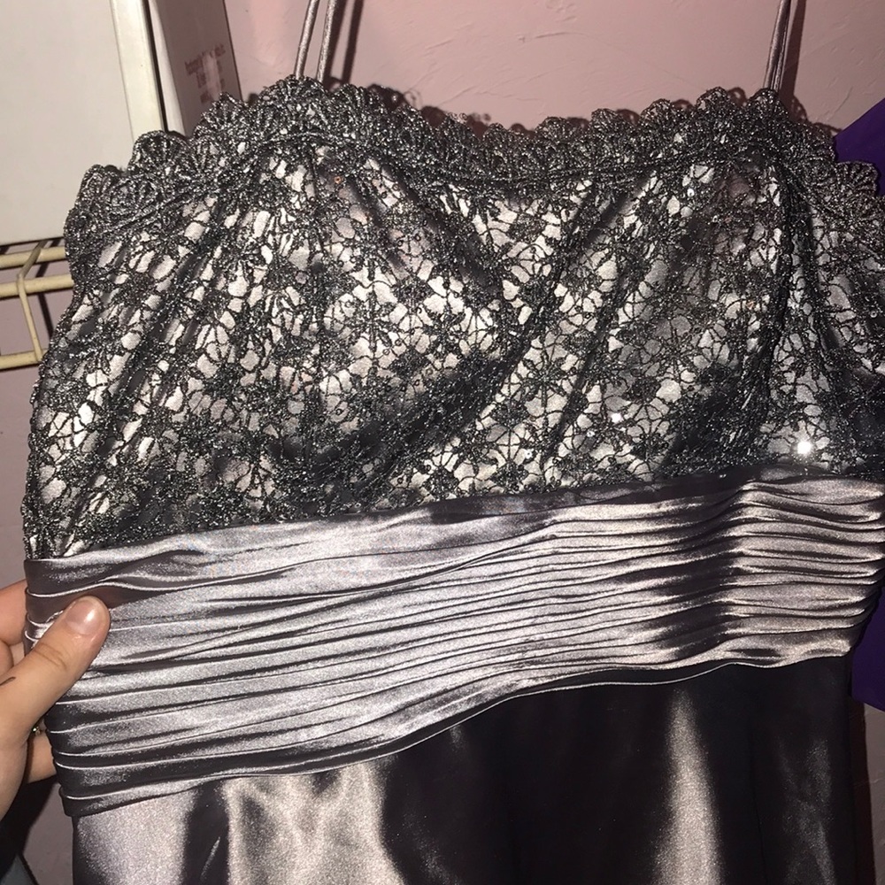 Silky silver/gray prom OR homecoming dress